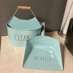 Rae Dunn pale teal dust pan and carrier